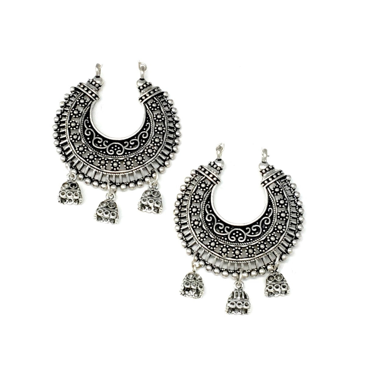 Indian Traditional Bollywood Style Silver Oxidized Jhumka Ethnic Hoop  Earrings 1 | eBay